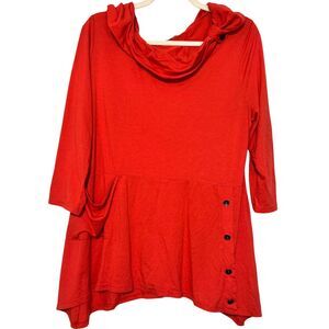 Chalet et Ceci Rust Orange Cowl Neck Tunic Bamboo Asymmetric Hem Artsy Size M